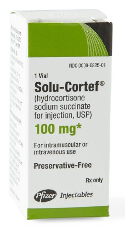 Solu-Cortef® Hydrocortisone Sodium Succinate, Preservative Free 100 mg / 2 mL Intramuscular or Intravenous Injection Vial 2 mL by Pfizer USPG Hospira Worldwide, Inc.  ID 00009-0825-01